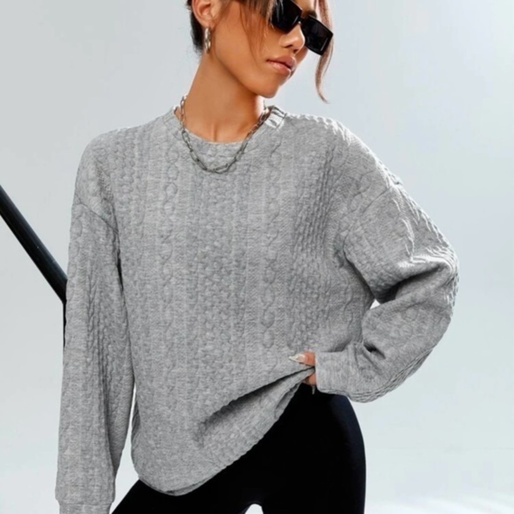 SHEIN Gray Oversized Cable Knit Sweatshirt